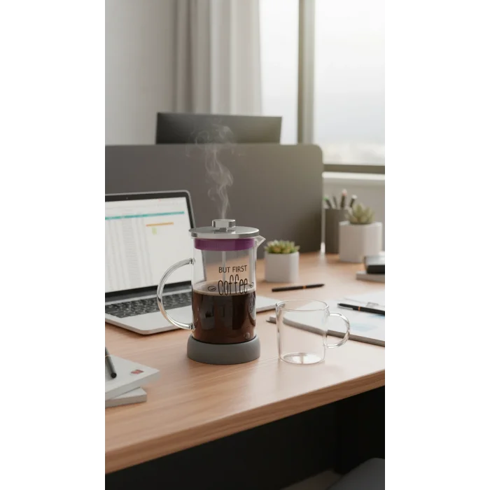 French Press - Filtre Kahve Ve Bitki Çayı Demliği 600ml Gri