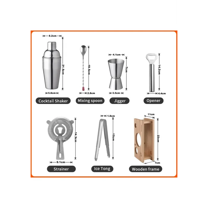 Shaker Kokteyl Set - 7 Parça 550 ml Shaker Coctail Set Bambu Standlı