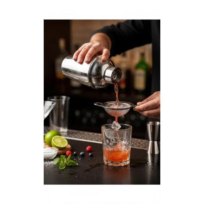 Shaker Kokteyl Set - 7 Parça 550 ml Shaker Coctail Set Bambu Standlı