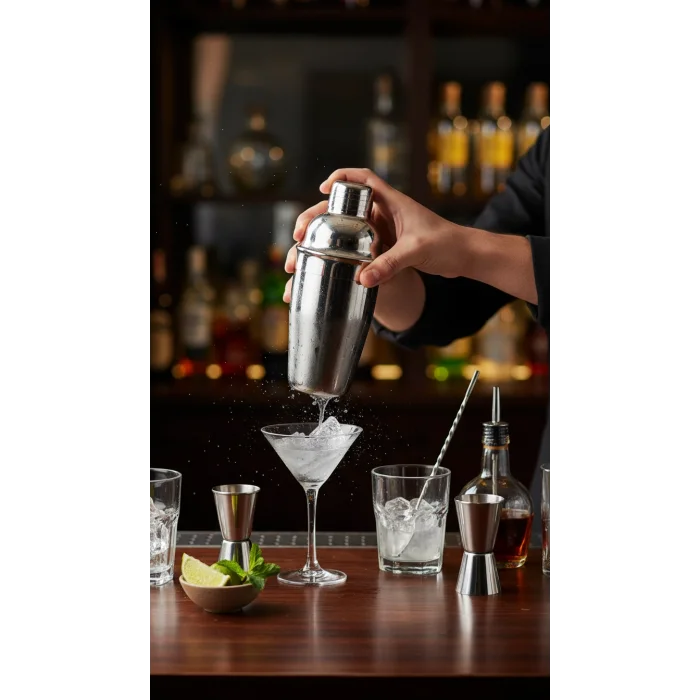 Shaker Kokteyl Set - 7 Parça 550 ml Shaker Coctail Set Bambu Standlı