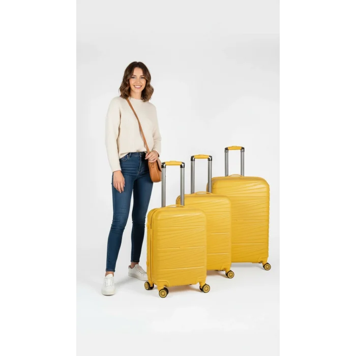901 3lü Valiz Bavul Seti Sarı - Darbelere Karşı Yüksek Koruma