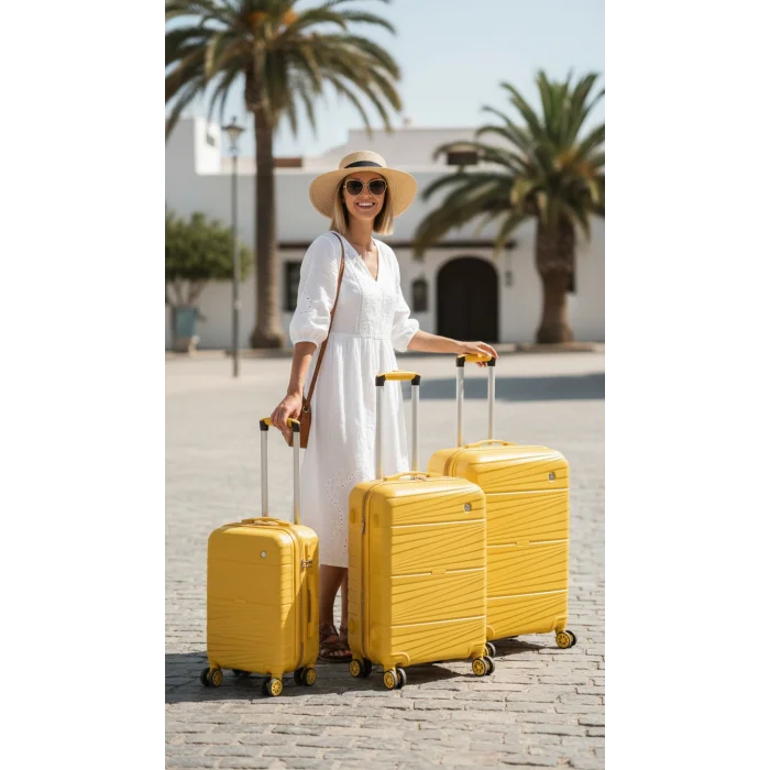 901 3lü Valiz Bavul Seti Sarı - Darbelere Karşı Yüksek Koruma