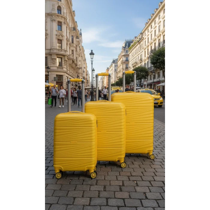 901 3lü Valiz Bavul Seti Sarı - Darbelere Karşı Yüksek Koruma