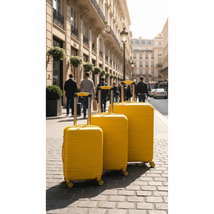 901 3lü Valiz Bavul Seti Sarı - Darbelere Karşı Yüksek Koruma