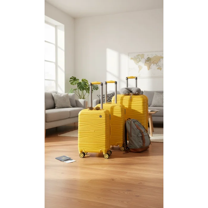 901 3lü Valiz Bavul Seti Sarı - Darbelere Karşı Yüksek Koruma