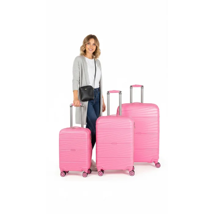 901 3lü Valiz Bavul Seti Pembe - Darbelere Karşı Yüksek Koruma