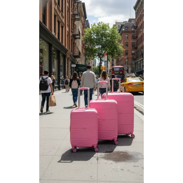 901 3lü Valiz Bavul Seti Pembe - Darbelere Karşı Yüksek Koruma