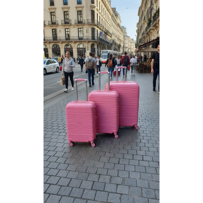 901 3lü Valiz Bavul Seti Pembe - Darbelere Karşı Yüksek Koruma