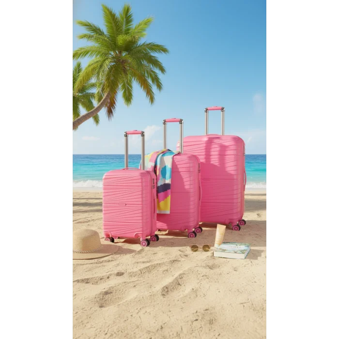 901 3lü Valiz Bavul Seti Pembe - Darbelere Karşı Yüksek Koruma