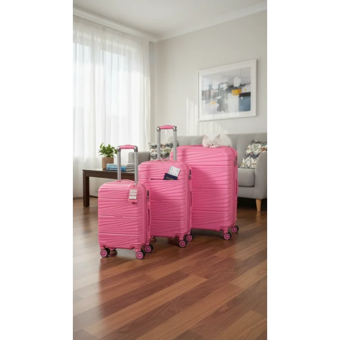 901 3lü Valiz Bavul Seti Pembe - Darbelere Karşı Yüksek Koruma