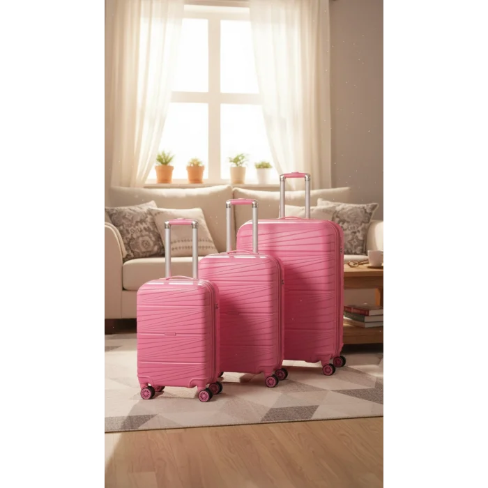 901 3lü Valiz Bavul Seti Pembe - Darbelere Karşı Yüksek Koruma