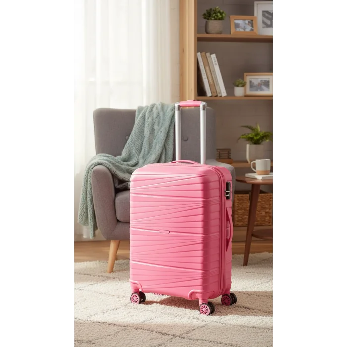 Premium Ultra Dayanıklı Kabin Boy Valiz - Pembe | %100 Saf PP Kırılmaz