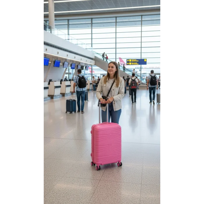 Premium Ultra Dayanıklı Kabin Boy Valiz - Pembe | %100 Saf PP Kırılmaz