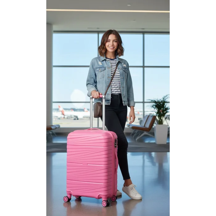 Premium Ultra Dayanıklı Kabin Boy Valiz - Pembe | %100 Saf PP Kırılmaz