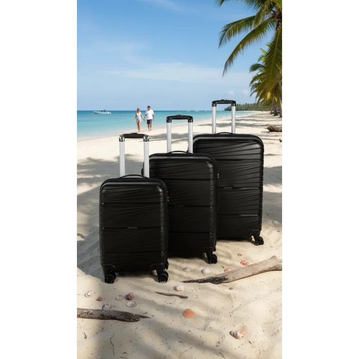 901 3lü Valiz Bavul Seti Siyah - Darbelere Karşı Yüksek Koruma