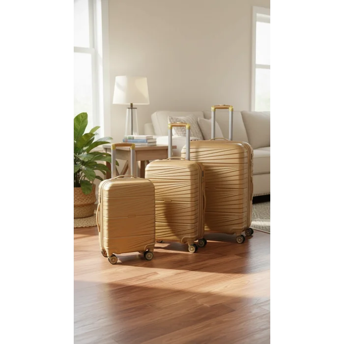 3’lü Valiz Bavul Seti Gold – Darbelere Karşı Yüksek Koruma