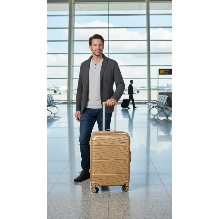 Premium Ultra Dayanıklı Kabin Boy Valiz - Gold | %100 Saf PP