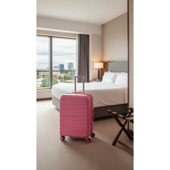 Premium Ultra Dayanıklı Kabin Boy Valiz - Pembe | %100 Saf PP Kırılmaz