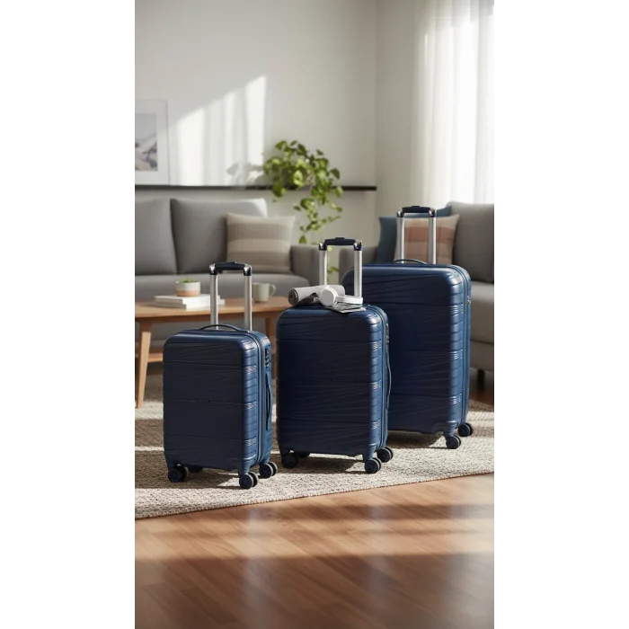 3’lü Valiz Bavul Seti Lacivert – Darbelere Karşı Yüksek Koruma