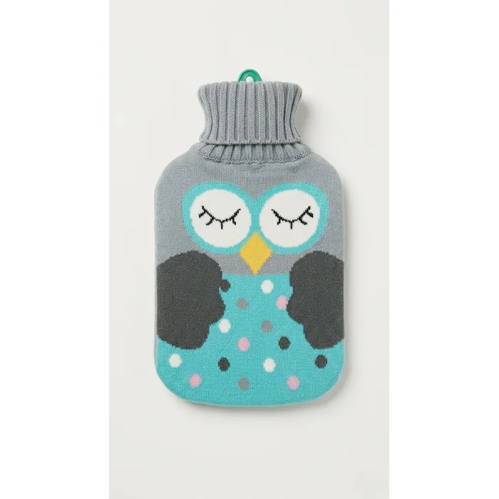 Baykuş Desenli Örgü Kılıflı Sıcak Su Torbası - 1.8 Litre
