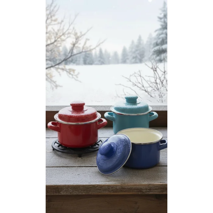italyan tasarım Emaye Mini Tencere Seti – 12cm 900ml 2-Renk Alana 1 adet-bedava, Lüks ve Çevre Dostu