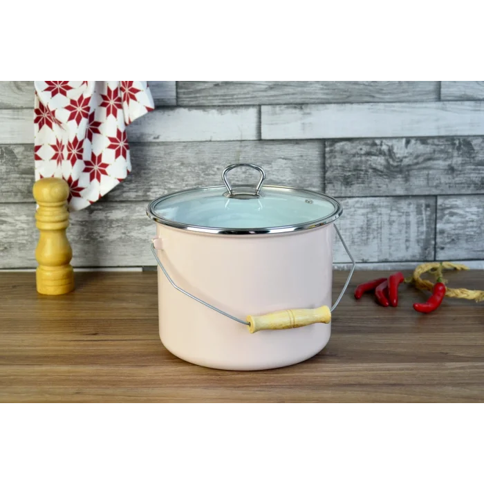 Tasarım Emaye Yoğurt Tenceresi Emaye Bakraç 20cm 5,25 lt Pembe