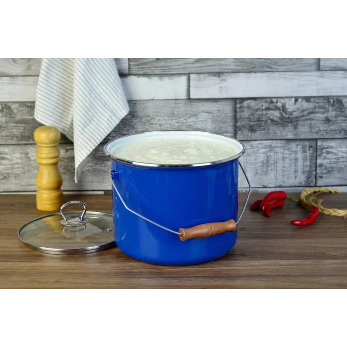 Tasarım Emaye Yoğurt Tenceresi Emaye Bakraç 20cm 5,25 lt Mavi