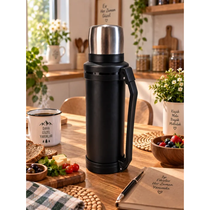 Penguen 2 Litre Paslanmaz Çelik Vakumlu Kamp Termosu siyah