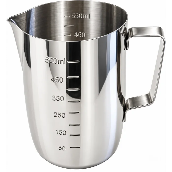 Premium Paslanmaz Çelik Ölçü ve Karıştırma Kabı 550 ml – Sütlük, Süt Potu, Barista Ölçü Kabı