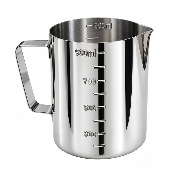 Premium Paslanmaz Çelik Ölçü ve Karıştırma Kabı 900 ml – Sütlük, Süt Potu, Barista Ölçü Kabı