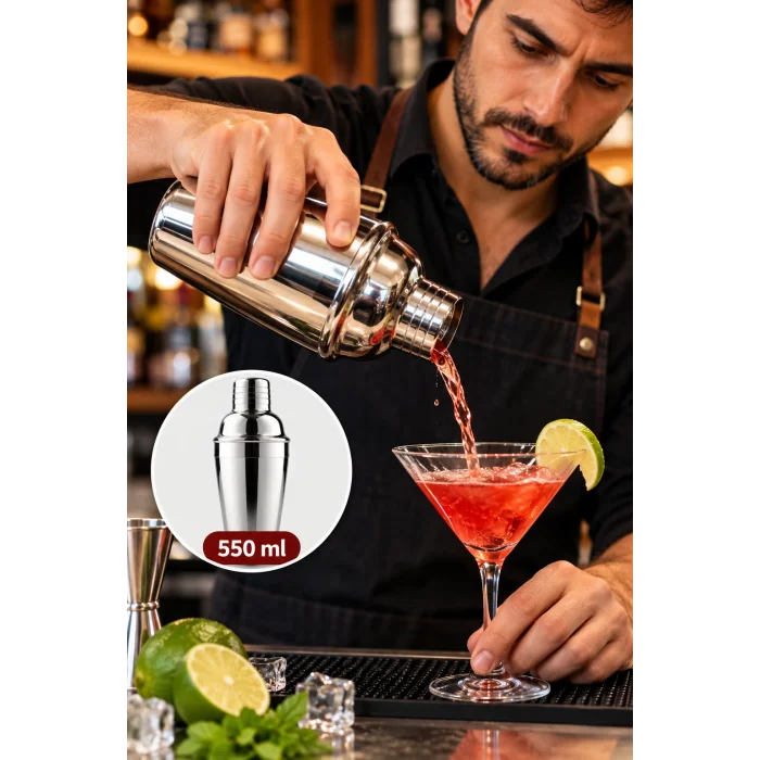 Professional Paslanmaz Çelik Shaker 550 ml - Bar ve Ev Tipi Kokteyl Karıştırıcı