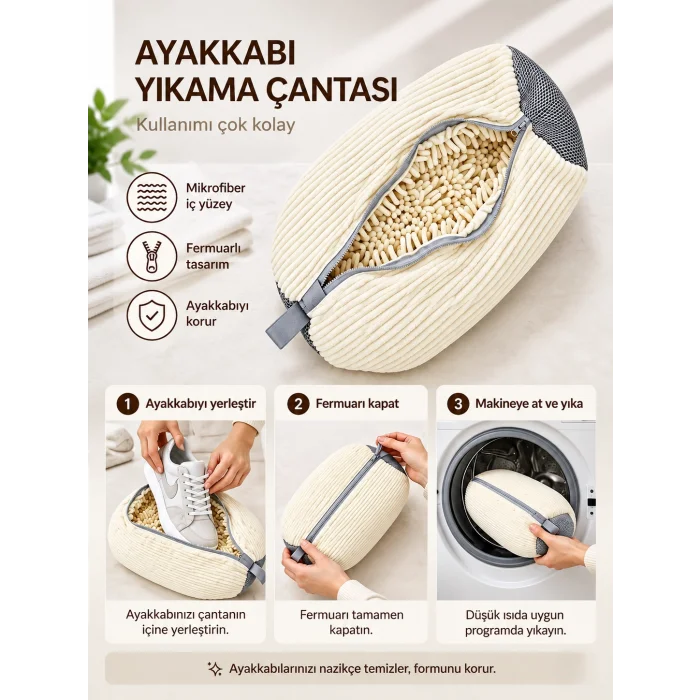 Özel Tasarım Ayakkabı ve Hassas Eşya Yıkama File Çantası- Mikrofiber Fermuarlı Koruyucu Yıkama Filesi