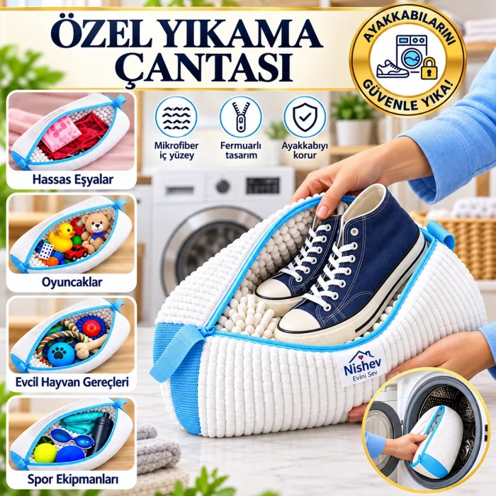 Özel Tasarım Ayakkabı ve Hassas Eşya Yıkama File Çantası- Mikrofiber Fermuarlı Koruyucu Yıkama Filesi