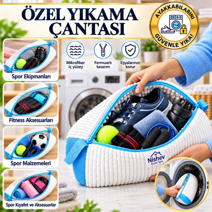 Özel Tasarım Ayakkabı ve Hassas Eşya Yıkama File Çantası- Mikrofiber Fermuarlı Koruyucu Yıkama Filesi