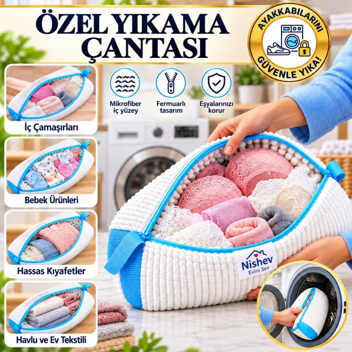 Özel Tasarım Ayakkabı ve Hassas Eşya Yıkama File Çantası- Mikrofiber Fermuarlı Koruyucu Yıkama Filesi