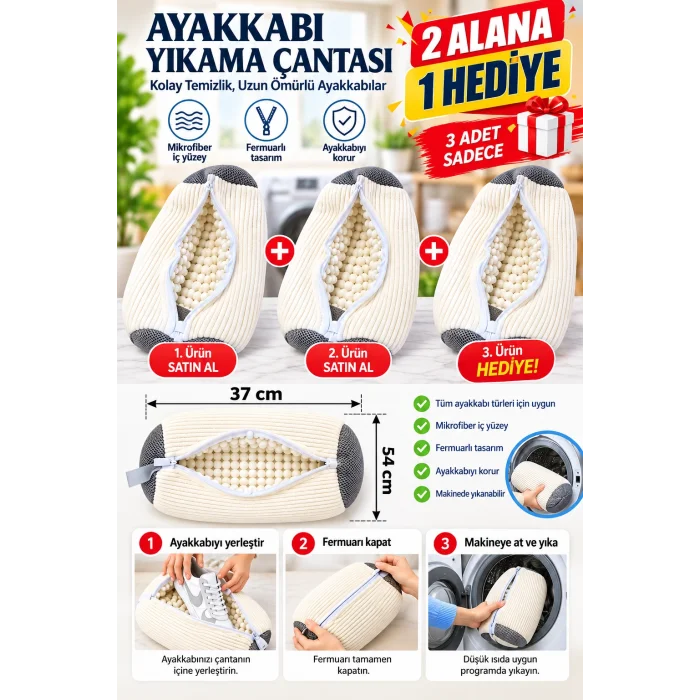 2 Alana 1 Hediye Ayakkabı Yıkama Çantası – Mikrofiber Fermuarlı Koruyucu Yıkama Filesi