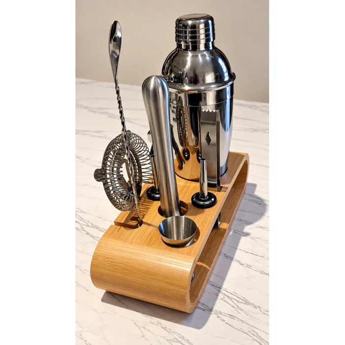 10 Parça Bambu Standlı Kokteyl Shaker Seti 750 ml