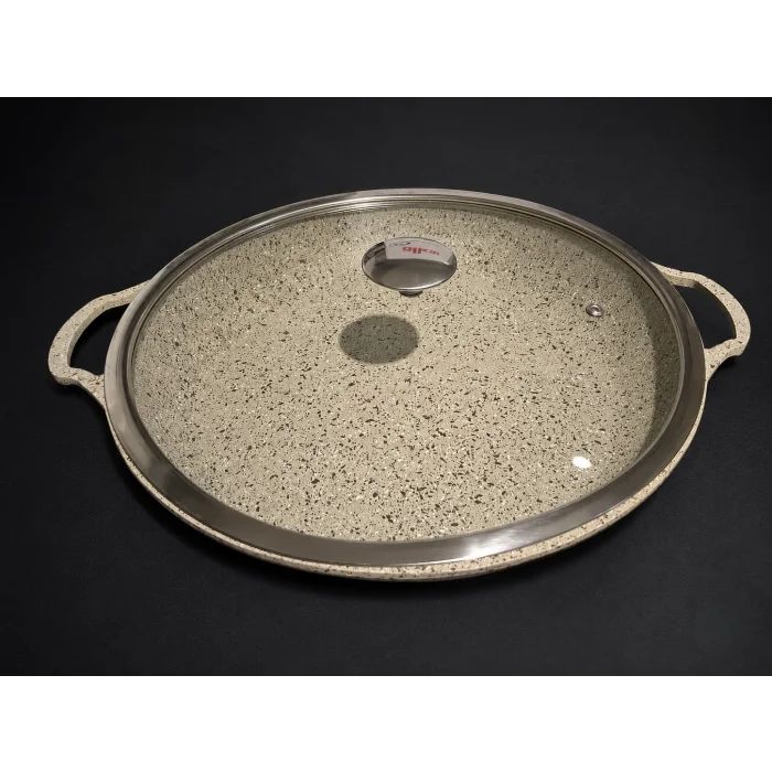 Hanımeli Granit Kaplamalı Döküm saç Tava 32cm – Lüks Mutfak Çözümü krem