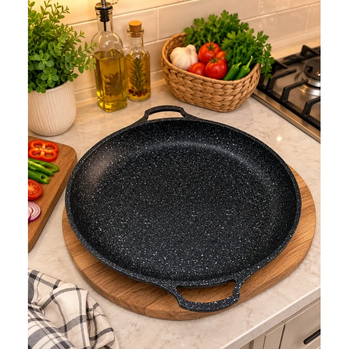 Hanımeli Granit Kaplamalı Döküm Tava 34cm – Lüks Mutfak Çözümü