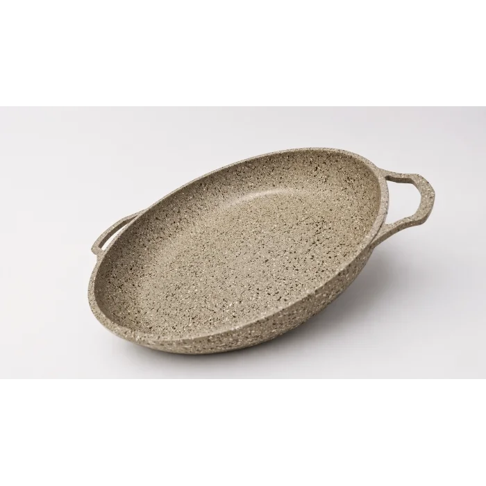 Hanımeli Granit Kaplamalı Döküm Tava 34cm – Lüks Mutfak Çözümü krem