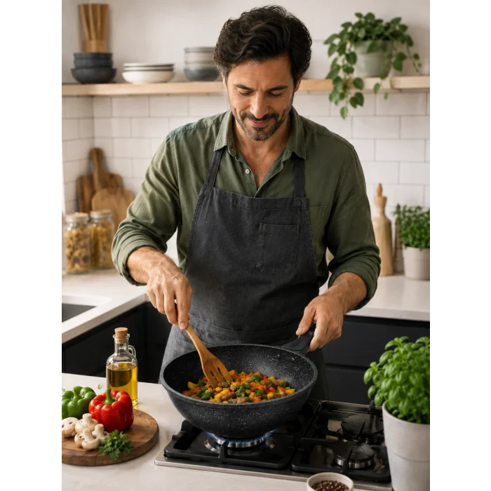 italyan tasarım 28 cm Döküm Granit Wok Tava