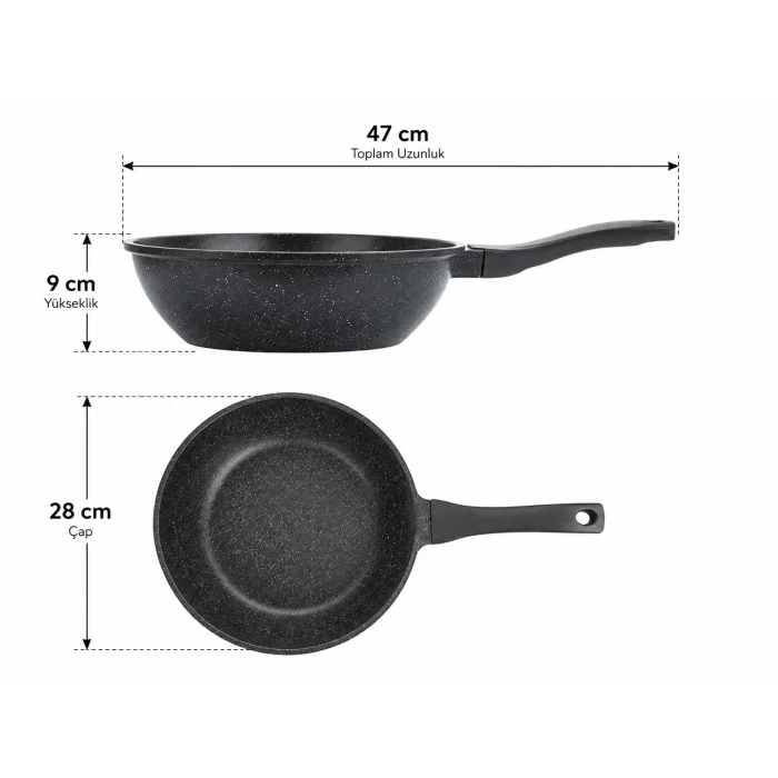italyan tasarım 28 cm Döküm Granit Wok Tava
