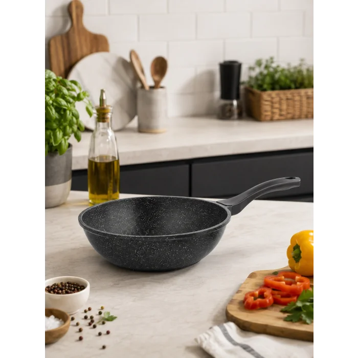 italyan tasarım 28 cm Döküm Granit Wok Tava