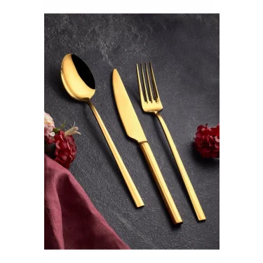 Flora 90 Parça Lüks Gold Çelik Çatal-Kaşık Seti