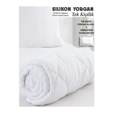 ANTİALERJİK SİLİKON TEK KİŞİLİK YORGAN (MİCROFİBER YASTIK HEDİYELİ)