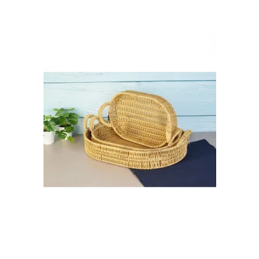 Lüks Şıklık Oval Plastik Saplı 3lü Tepsi