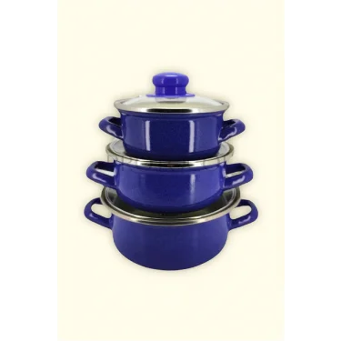 Protocol London Mavi Mini Emaye Tencere Seti – 12/14/16 cm, Çok Fonksiyonlu Çevre Dostu Çözüm