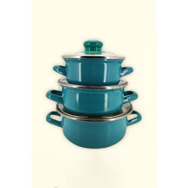 Turkuaz Luxe Mini Emaye Tencere Seti – 12/14/16 cm Çok Boyutlu Şıklık