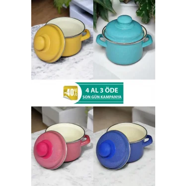 Prestij Emaye Mini Tencere Seti – 12cm 900ml – 3 Renk Alana 1 Bedava, Lüks ve Çevre Dostu