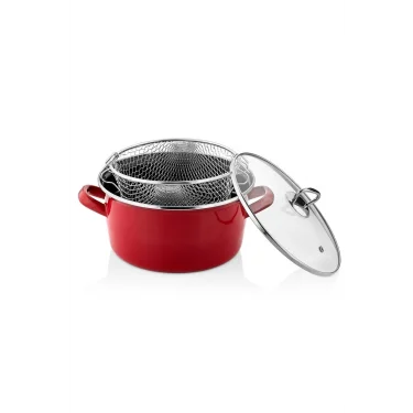 Betty Premium 22 cm Red Frying Pot – 4.5 L Induction‑Compatible Enamel‑Coated Frying Pan
